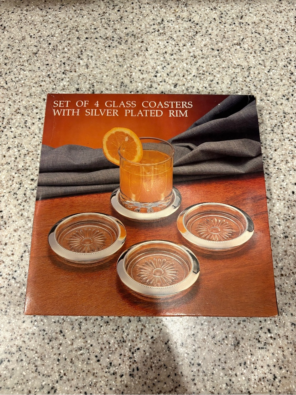 1987 Paul Revere Silversmith Glass Coasters Silver Plated Rims Tarnished